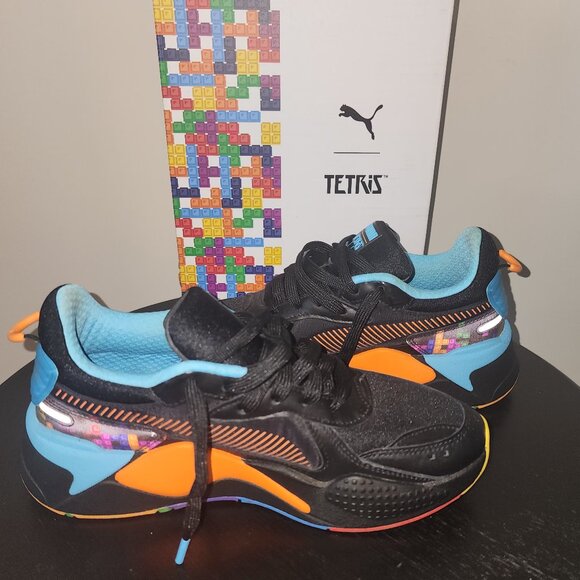 Size 7 Y (GS) PUMA x TETRIS RS-X Black-Luminous Blue - Picture 4 of 12